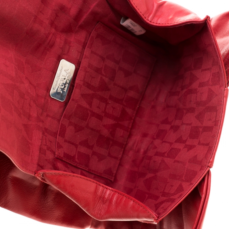Pre Owned Furla Red Leather Bow Clutch