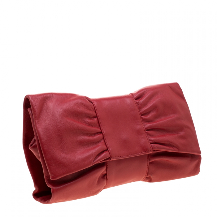 Pre Owned Furla Red Leather Bow Clutch