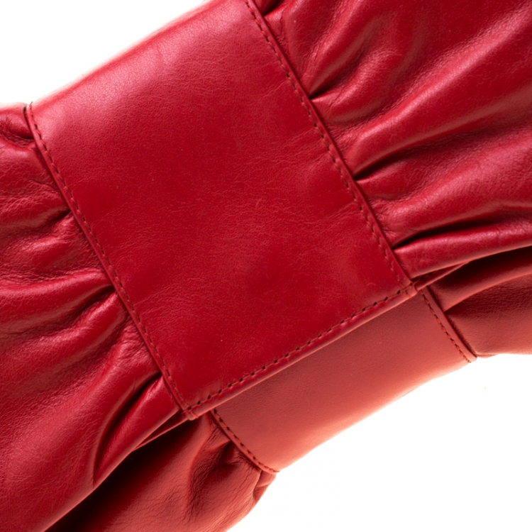 Pre Owned Furla Red Leather Bow Clutch