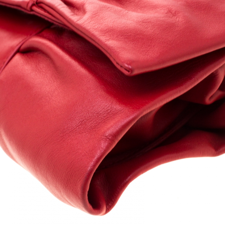 Pre Owned Furla Red Leather Bow Clutch