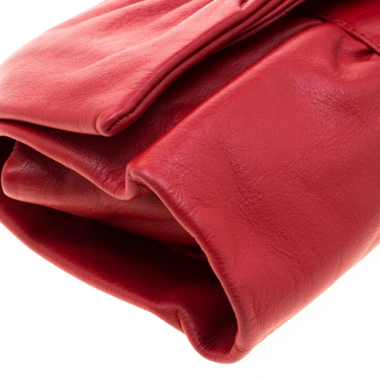 Pre Owned Furla Red Leather Bow Clutch