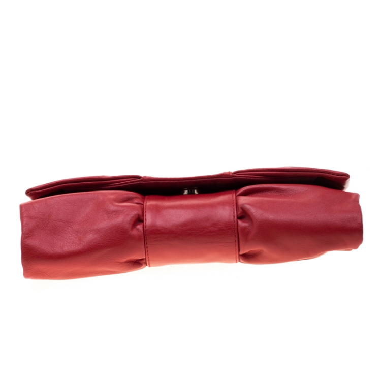 Pre Owned Furla Red Leather Bow Clutch