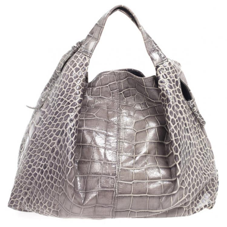 Pre Owned Furla 'Elisabeth' Croc Embossed Hobo Bag
