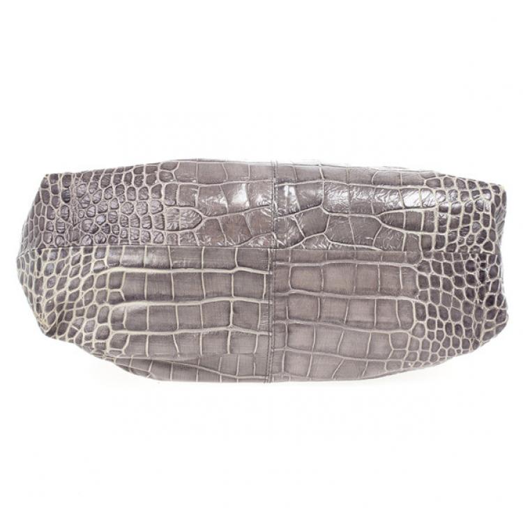 Pre Owned Furla 'Elisabeth' Croc Embossed Hobo Bag