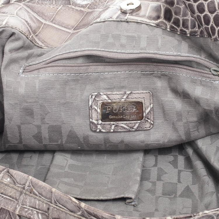 Pre Owned Furla 'Elisabeth' Croc Embossed Hobo Bag