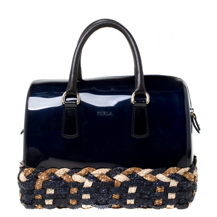 Pre Owned Furla Navy Blue Rubber Candy Satchel
