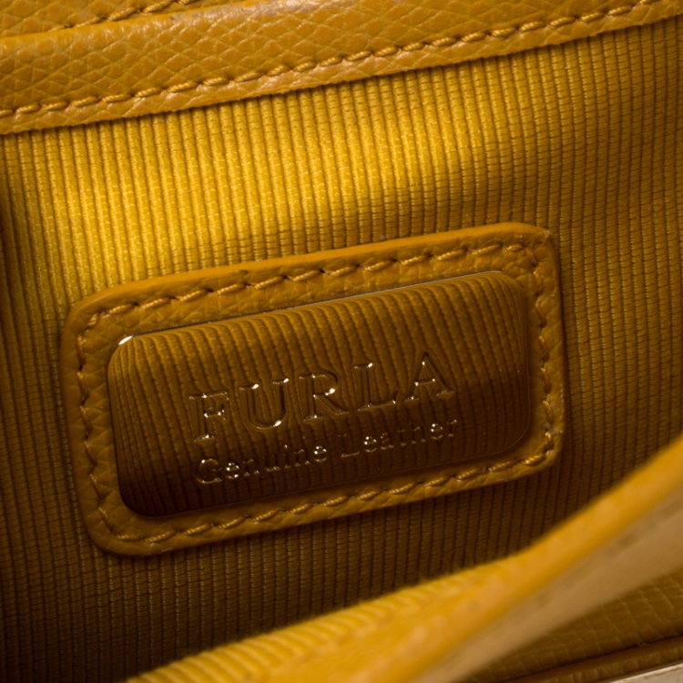 Pre Owned Furla Mustard Leather Mini Metropolis Crossbody Bag