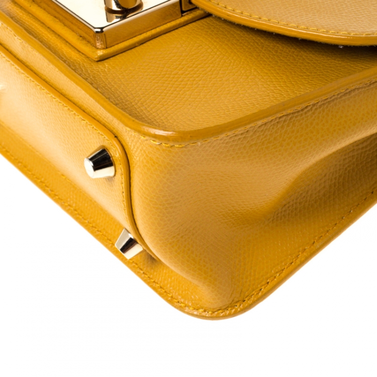 Pre Owned Furla Mustard Leather Mini Metropolis Crossbody Bag