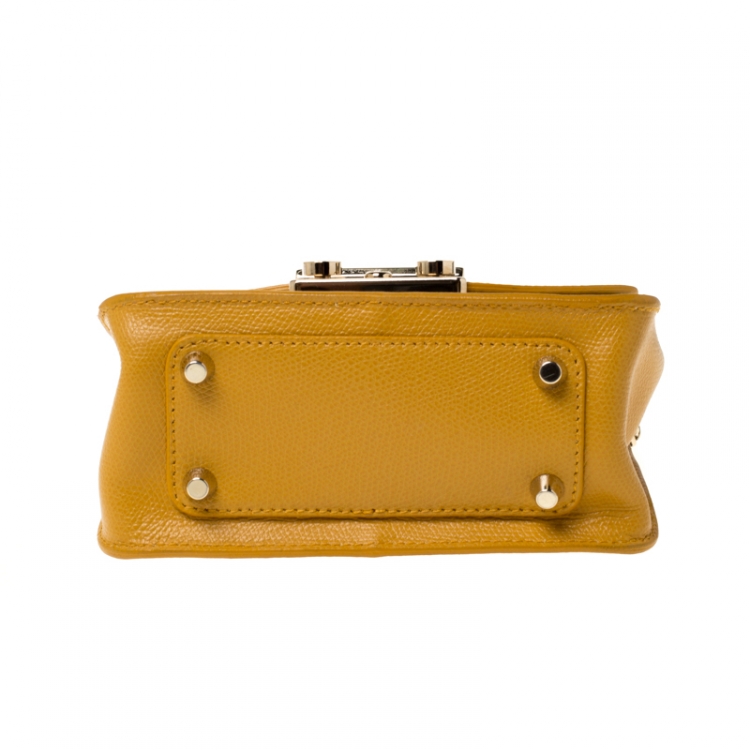 Pre Owned Furla Mustard Leather Mini Metropolis Crossbody Bag