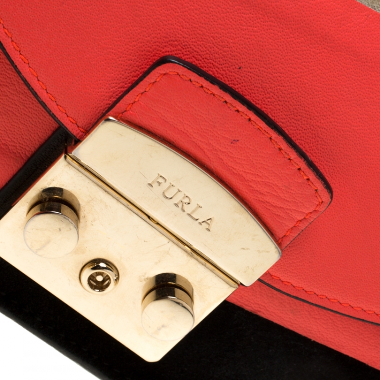 Pre Owned Furla Multicolor Suede and Leather Mini Metropolis Crossbody Bag