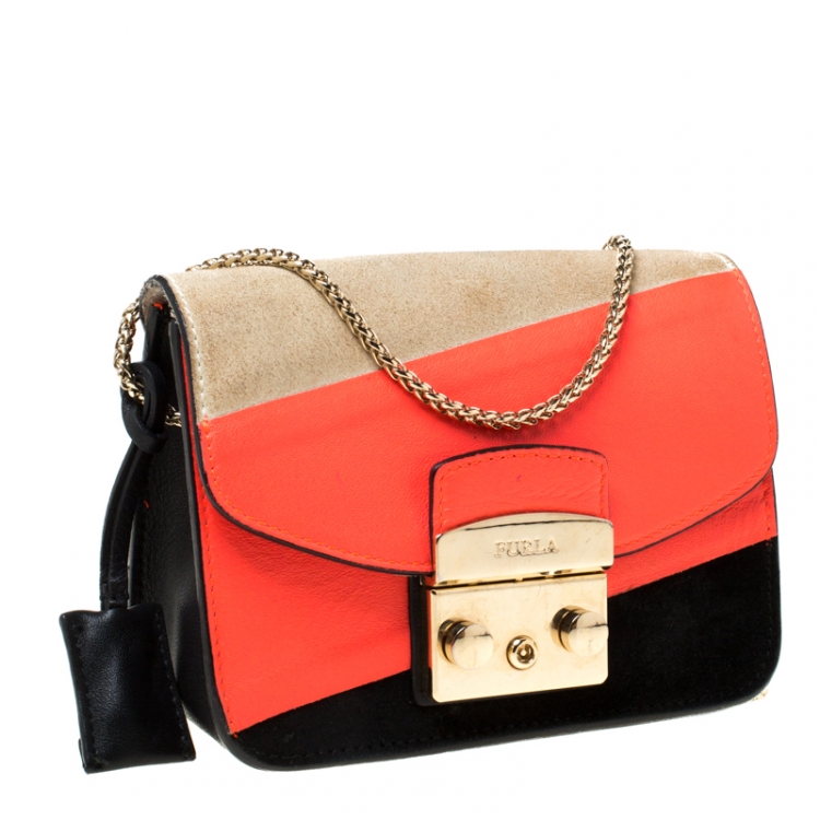 Pre Owned Furla Multicolor Suede and Leather Mini Metropolis Crossbody Bag
