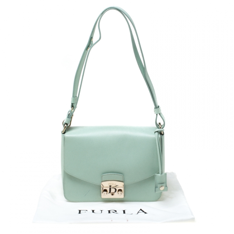 Pre Owned Furla Mint Green Leather Metropolis Crossbody Bag