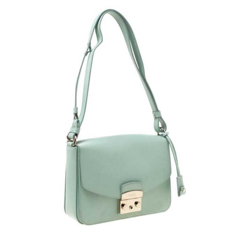 Pre Owned Furla Mint Green Leather Metropolis Crossbody Bag