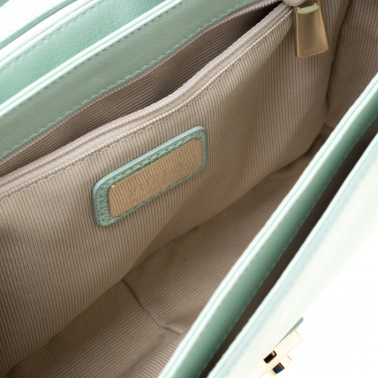 Pre Owned Furla Mint Green Leather Metropolis Crossbody Bag