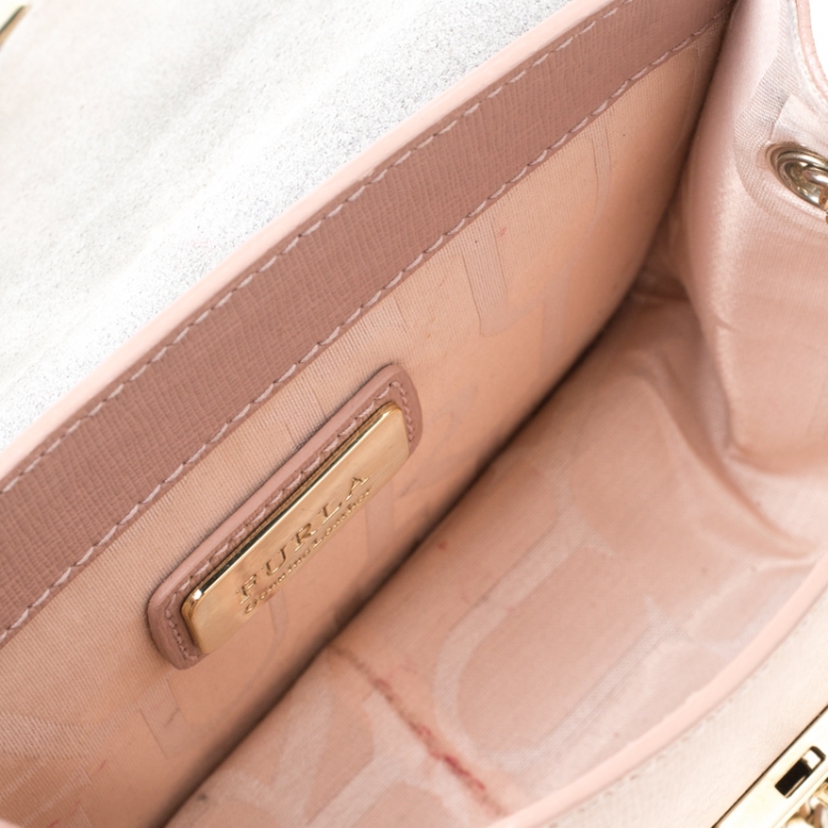 Pre Owned Furla Light Pink Leather Mini Metropolis Crossbody Bag