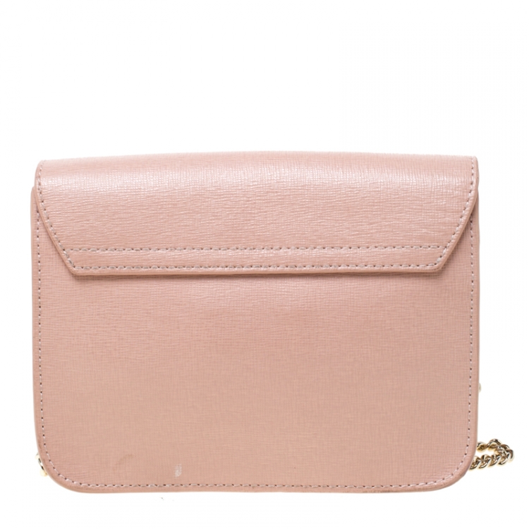 Pre Owned Furla Light Pink Leather Mini Metropolis Crossbody Bag