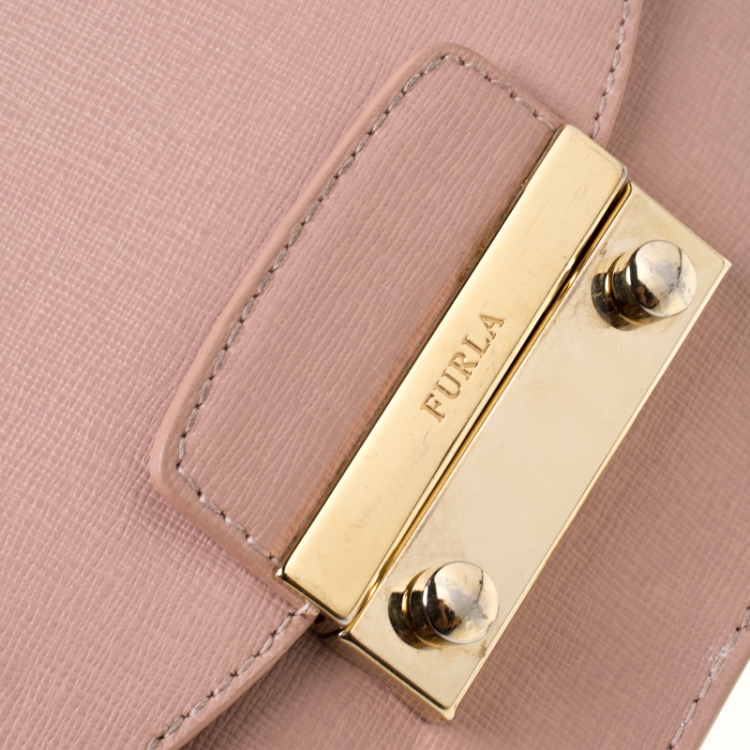 Pre Owned Furla Light Pink Leather Mini Metropolis Crossbody Bag