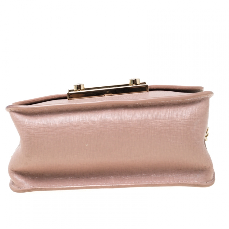 Pre Owned Furla Light Pink Leather Mini Metropolis Crossbody Bag