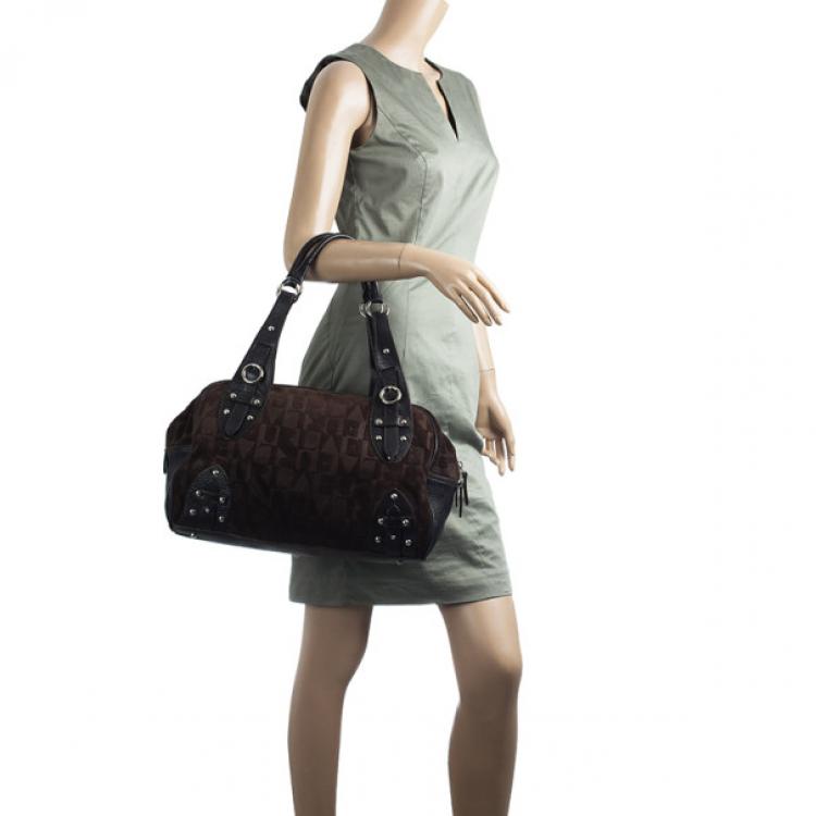 Pre Owned Furla Brown Suede Monogram Satchel