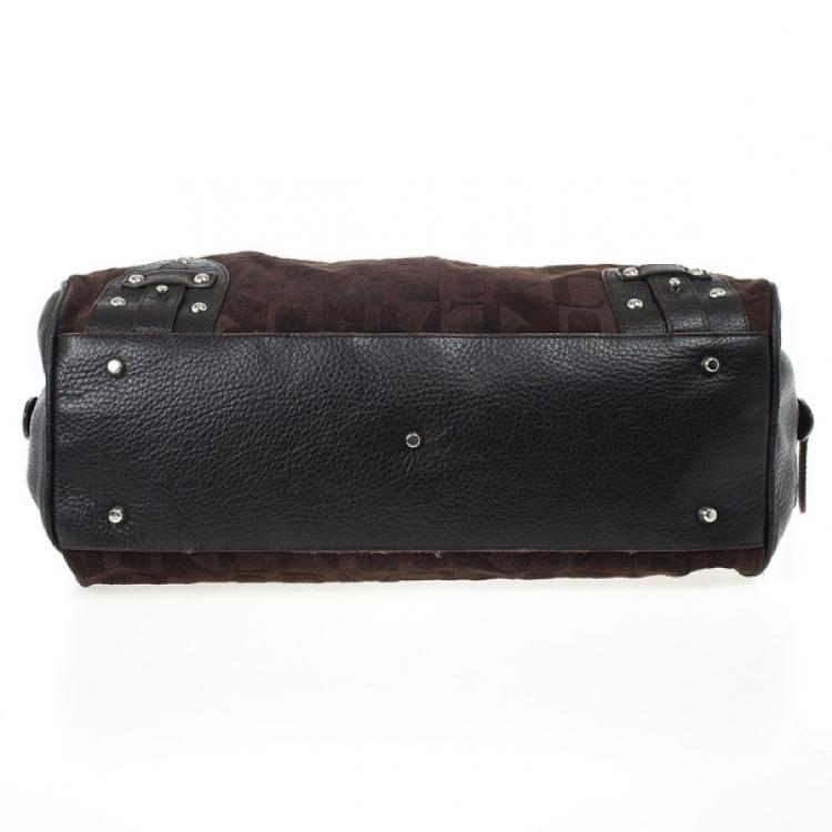 Pre Owned Furla Brown Suede Monogram Satchel