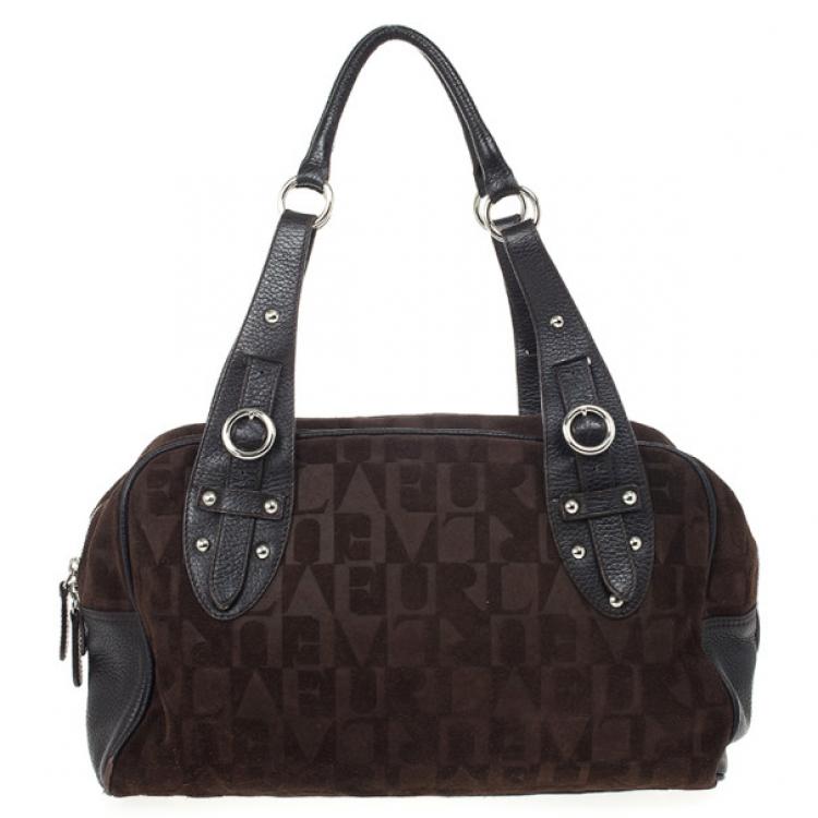Pre Owned Furla Brown Suede Monogram Satchel