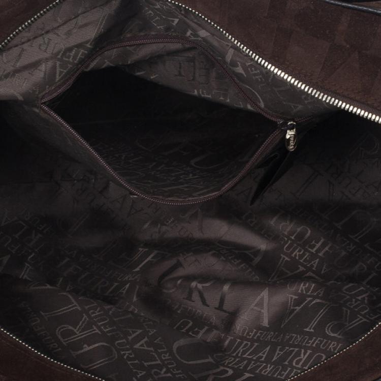 Pre Owned Furla Brown Suede Monogram Satchel
