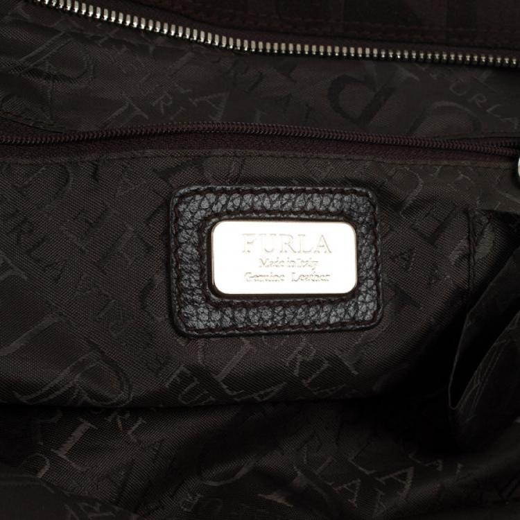 Pre Owned Furla Brown Suede Monogram Satchel