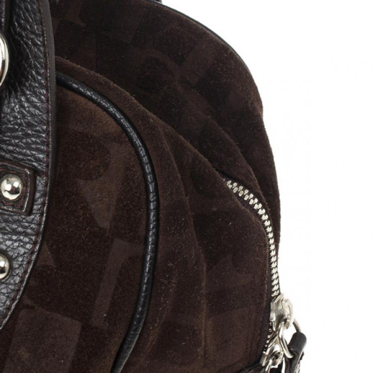 Pre Owned Furla Brown Suede Monogram Satchel