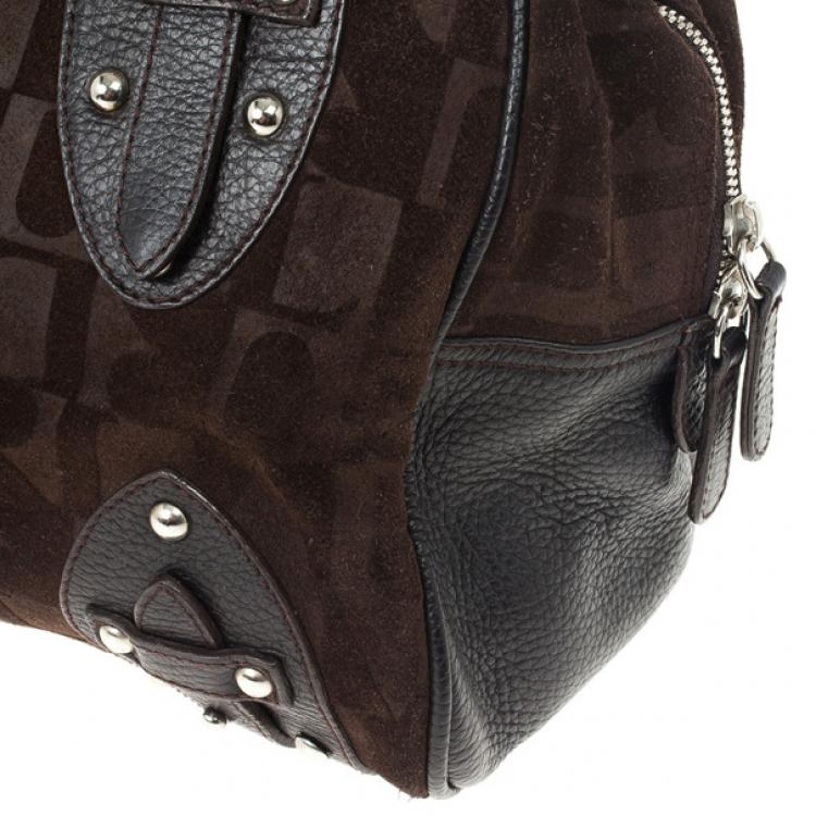 Pre Owned Furla Brown Suede Monogram Satchel