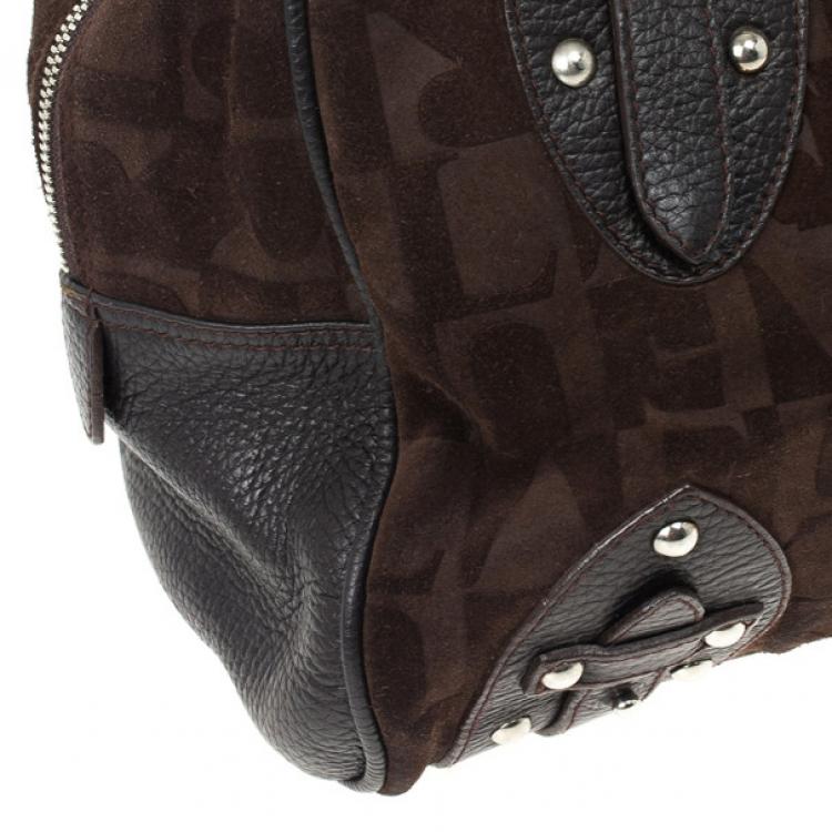 Pre Owned Furla Brown Suede Monogram Satchel