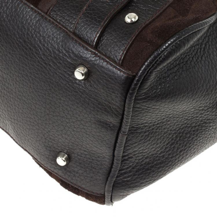 Pre Owned Furla Brown Suede Monogram Satchel