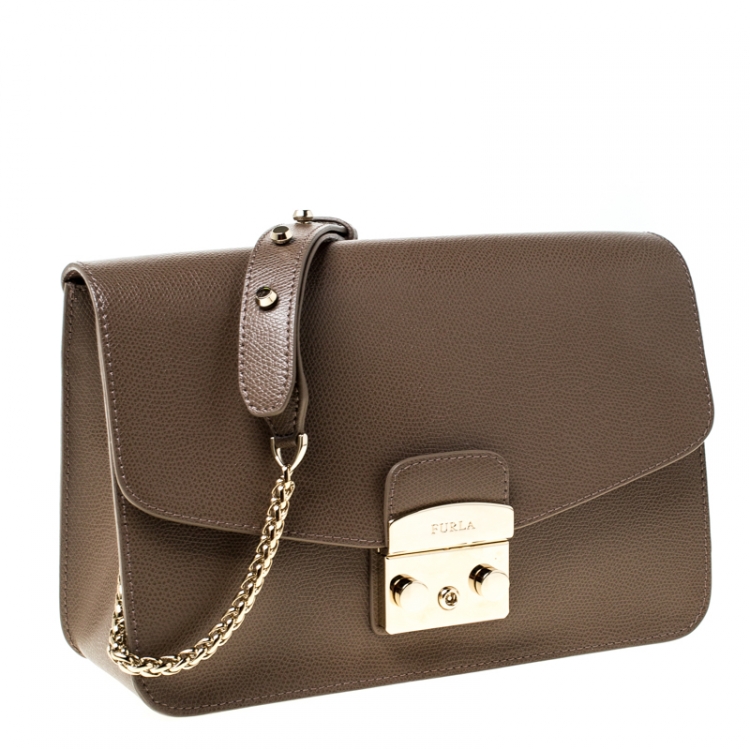 مملوكة مسبقًا Furla Light Brown Leather Metropolis Crossbody Bag