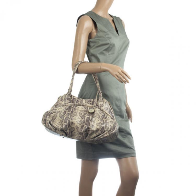 Pre Owned Furla Embossed Python Leather Clara Tote