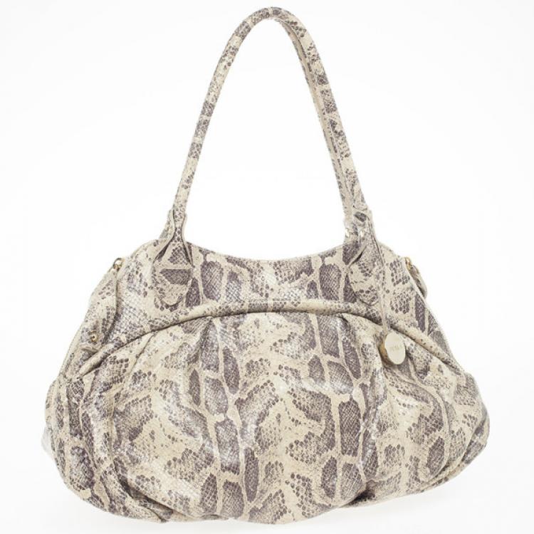 Pre Owned Furla Embossed Python Leather Clara Tote