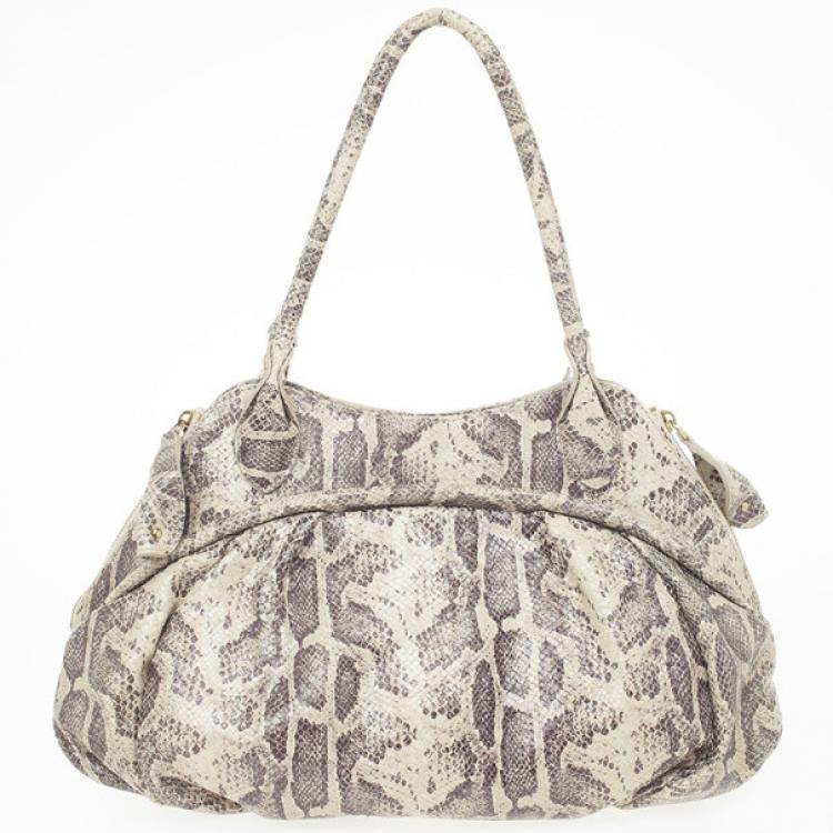 Pre Owned Furla Embossed Python Leather Clara Tote