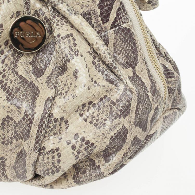 Pre Owned Furla Embossed Python Leather Clara Tote