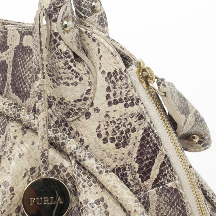 Pre Owned Furla Embossed Python Leather Clara Tote
