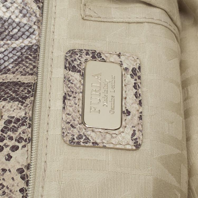 Pre Owned Furla Embossed Python Leather Clara Tote