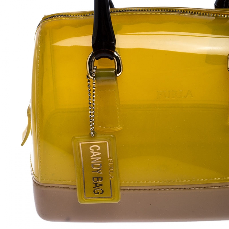 Pre Owned Furla Yellow PVC Candy Mini Satchel