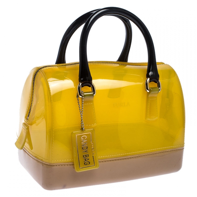 Pre Owned Furla Yellow PVC Candy Mini Satchel