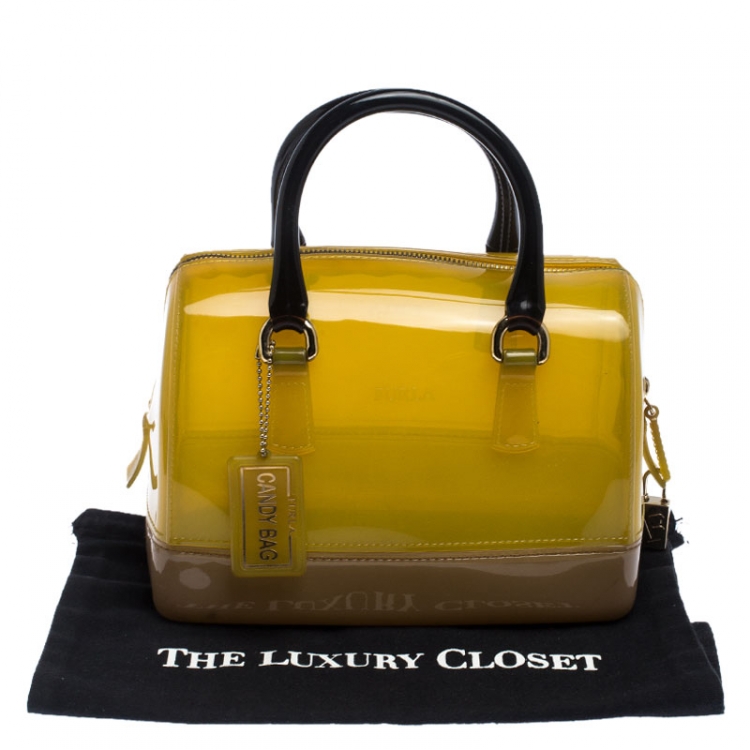 Pre Owned Furla Yellow PVC Candy Mini Satchel