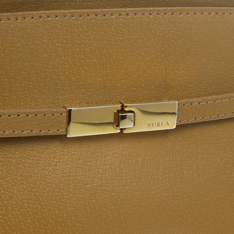 Pre Owned Furla Tan Textured Leather Shoulder Bag