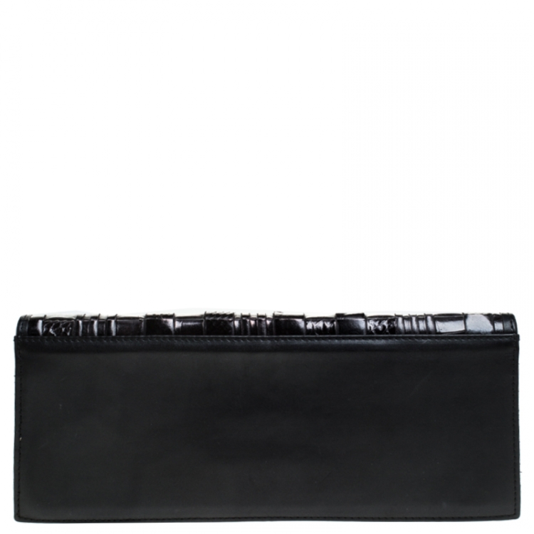 Pre Owned Furla Black Leather Turnlock Clutch 