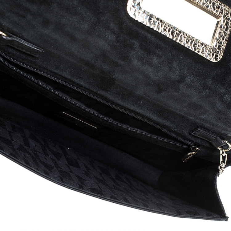 Pre Owned Furla Black Leather Turnlock Clutch 