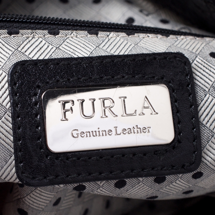 مملوكة مسبقًا Furla Black Croc Embossed Leather Shoulder Bag