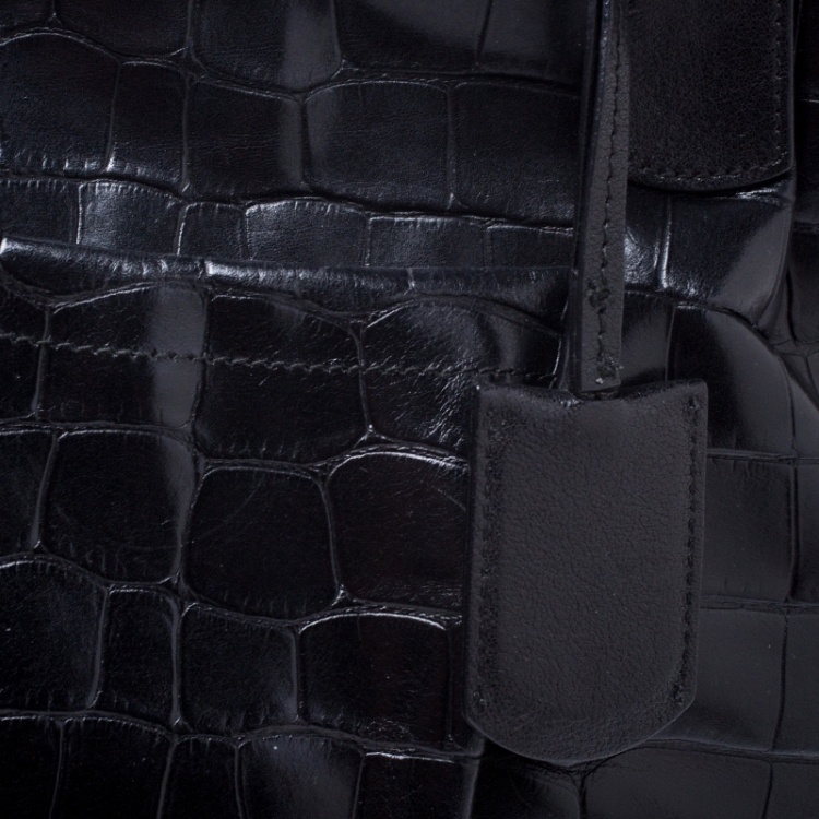 مملوكة مسبقًا Furla Black Croc Embossed Leather Shoulder Bag
