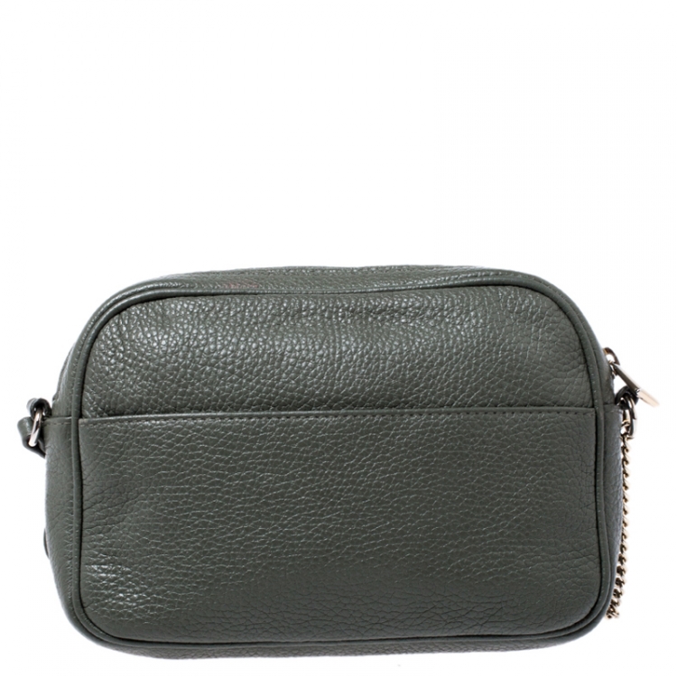 Pre Owned Furla Olive Green Leather Camera Crossbody Bag