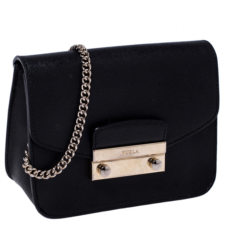 Pre Owned Furla Black Leather Metropolis Crossbody Bag