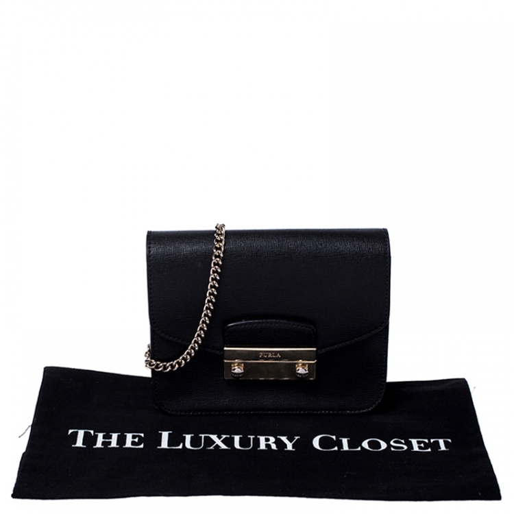 Pre Owned Furla Black Leather Metropolis Crossbody Bag