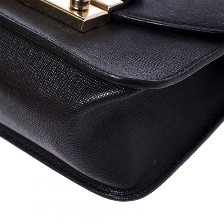 Pre Owned Furla Black Leather Metropolis Crossbody Bag